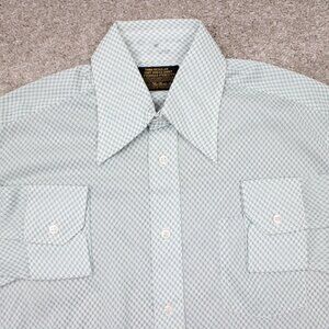 VTG Sears Perma-Prest Dress Shirt Mens 16 1/2, 35 Green/White Trim Regular Knit